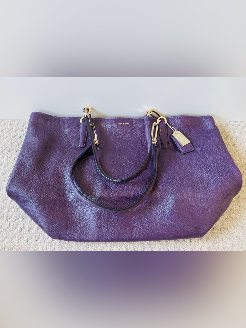 Coach Madison Leather North/South Tote Bag – Purple Black Violet